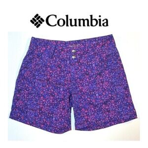 Columbia Women's Omni-Shield Trail Hiking Active Printed Shorts 8 Purple Pink